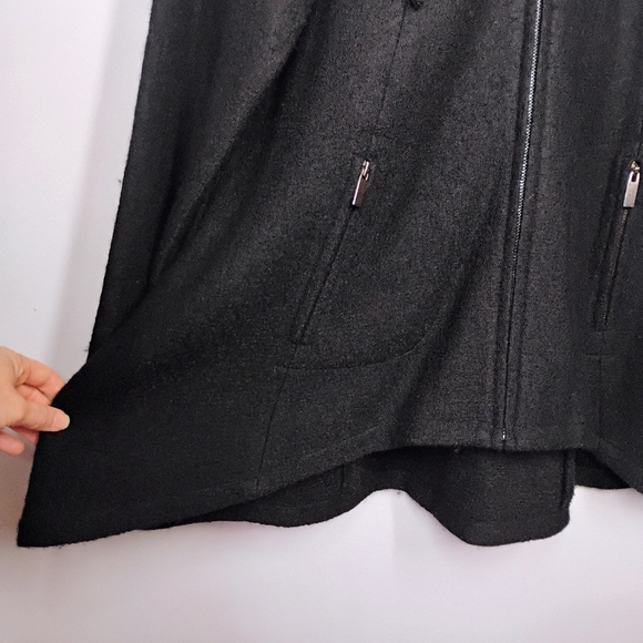 For Cynthia Wool Hoodie Jacket Womens Medium Black Lagenlook Oversized Zip Up - Picture 2 of 11